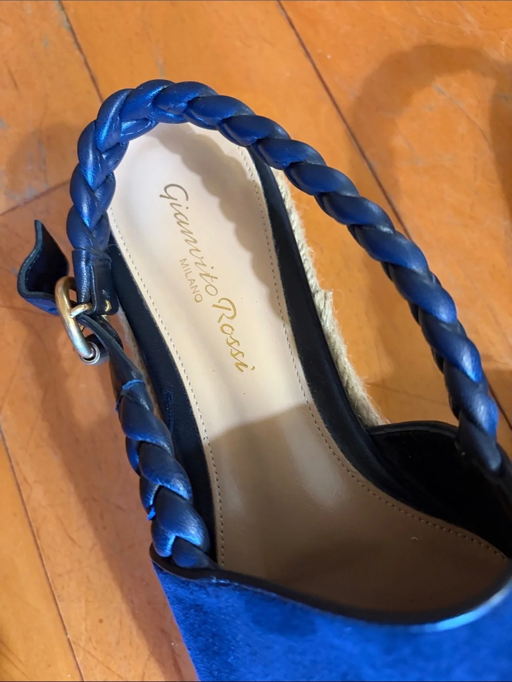 Gianvito Rossi Navy Braided Slingback Espadrilles